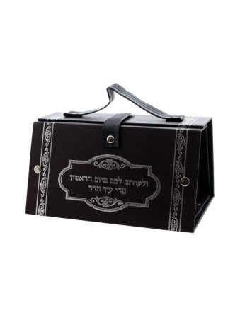 תיק יד דמוי עור קופסא אתרוג כסף ניסוח עברי | קופסת אתרוג